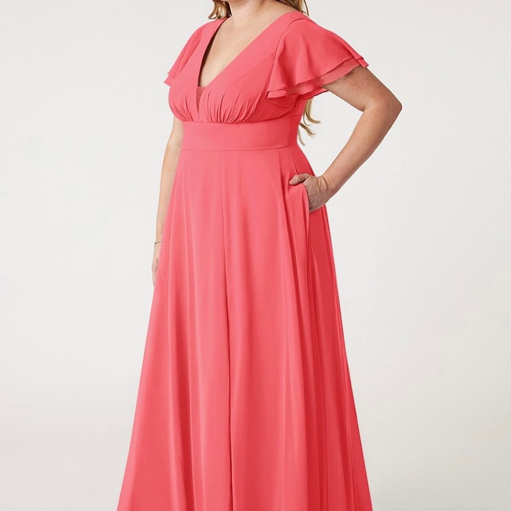 Azazie Watermelon Coral Bridesmaid Prom Long Dress Plus Size 20